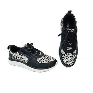 Vionic Remi‎ Spot Sneakers Womens 11 Black Leather Suede Animal Print Zip